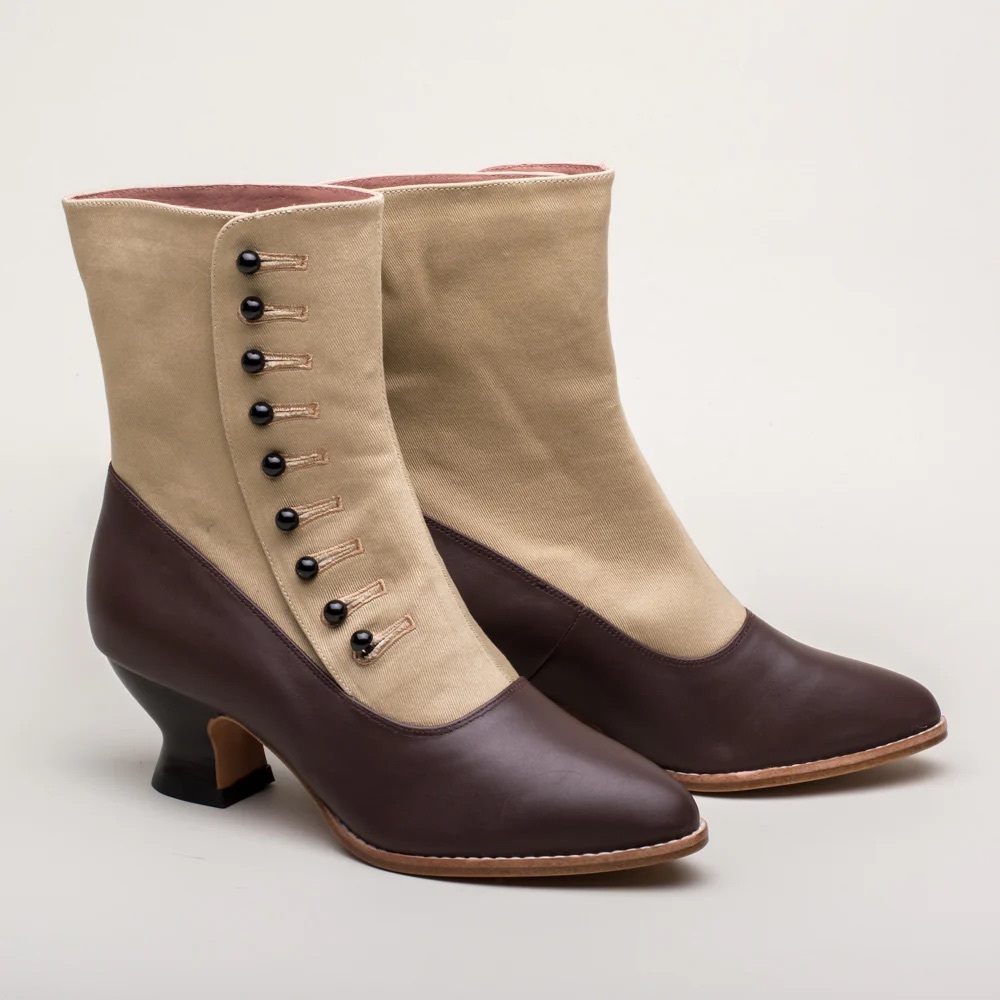 Manhattan Women's Victorian Cloth-Top Button Boots (Tan/Brown) sold out